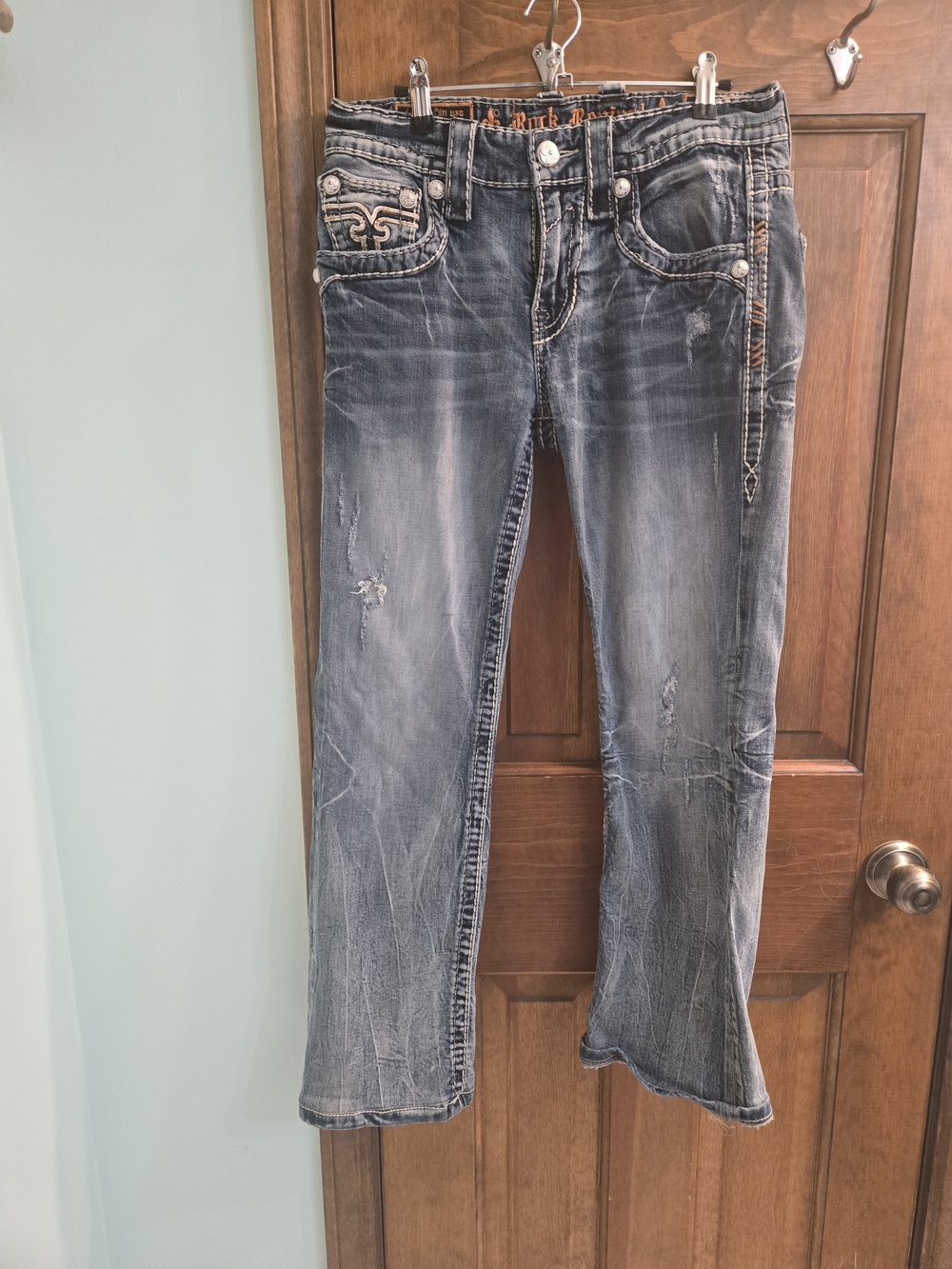 Rock Revival Women's Distressed Bootcut Jeans - Faded Blue